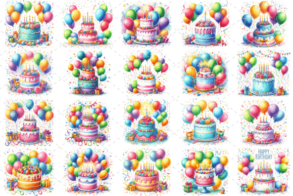 20 Watercolor Birthday Cake Bundle