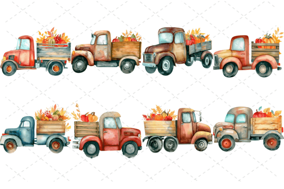 8 Watercolor Fall Harvest Truck Bundle