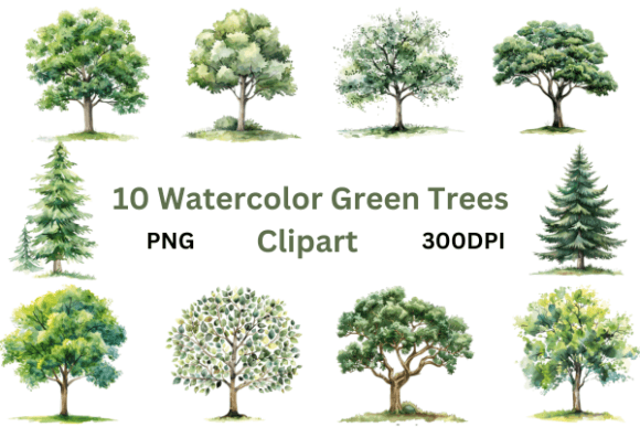 Discover the Beauty of Pastel Watercolor Green Trees Clipart for Creative Projects