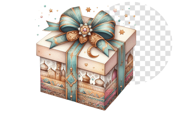 Eid Joy Watercolor Gift Box Clipart