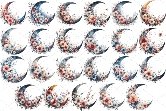 Embrace Ethereal Beauty with the Watercolor Floral Moon Silhouette Bundle