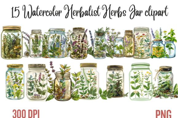 Embrace the Essence of Nature with Watercolor Herbalist Herbs Jar Clipart
