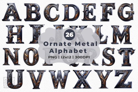 Metallic Alphabet Sublimation Clipart