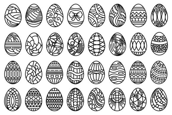 Patterned Egg Illustrations Set and Decorative Easter Eggs Collection