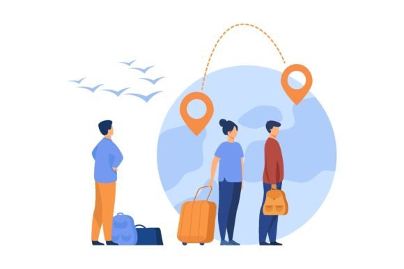 Queue of Immigrants Standing and Holding: A Visual Narrative of Travel and Transition