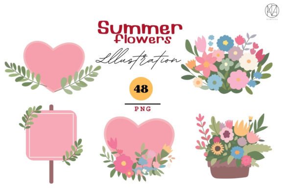 Summer Floral Illustrations 48 PNG: A Collection of Vintage-Style Designs for Creative Projects