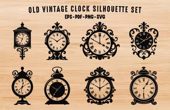 Vintage Clock Silhouette Vector Set: A Timeless Resource for Modern Creatives