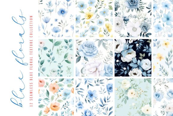 Watercolor Blue Florals 12 Seamless: A Versatile Design Resource for Creative Projects