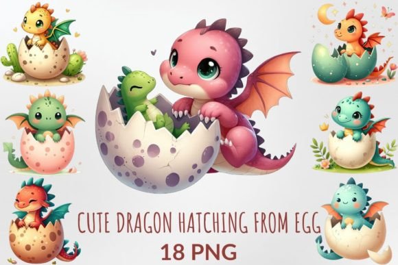 Watercolor Cute Dragon Hatching from Egg: A Magical Addition to Your Creative Projects