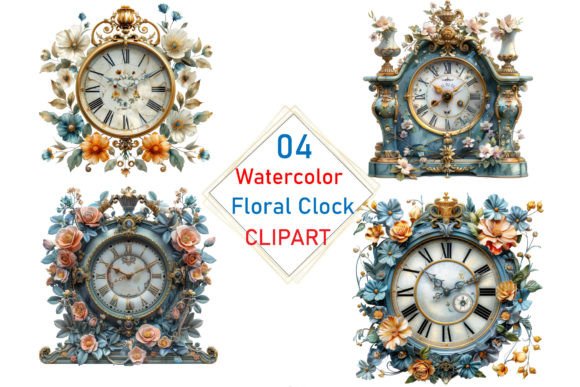 Watercolor Floral Clocks PNG, Vintage De: A Timeless Addition to Your Creative Toolkit