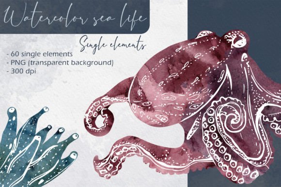 Watercolor Sea Life Single Elements: A Creative Resource for Modern Designers